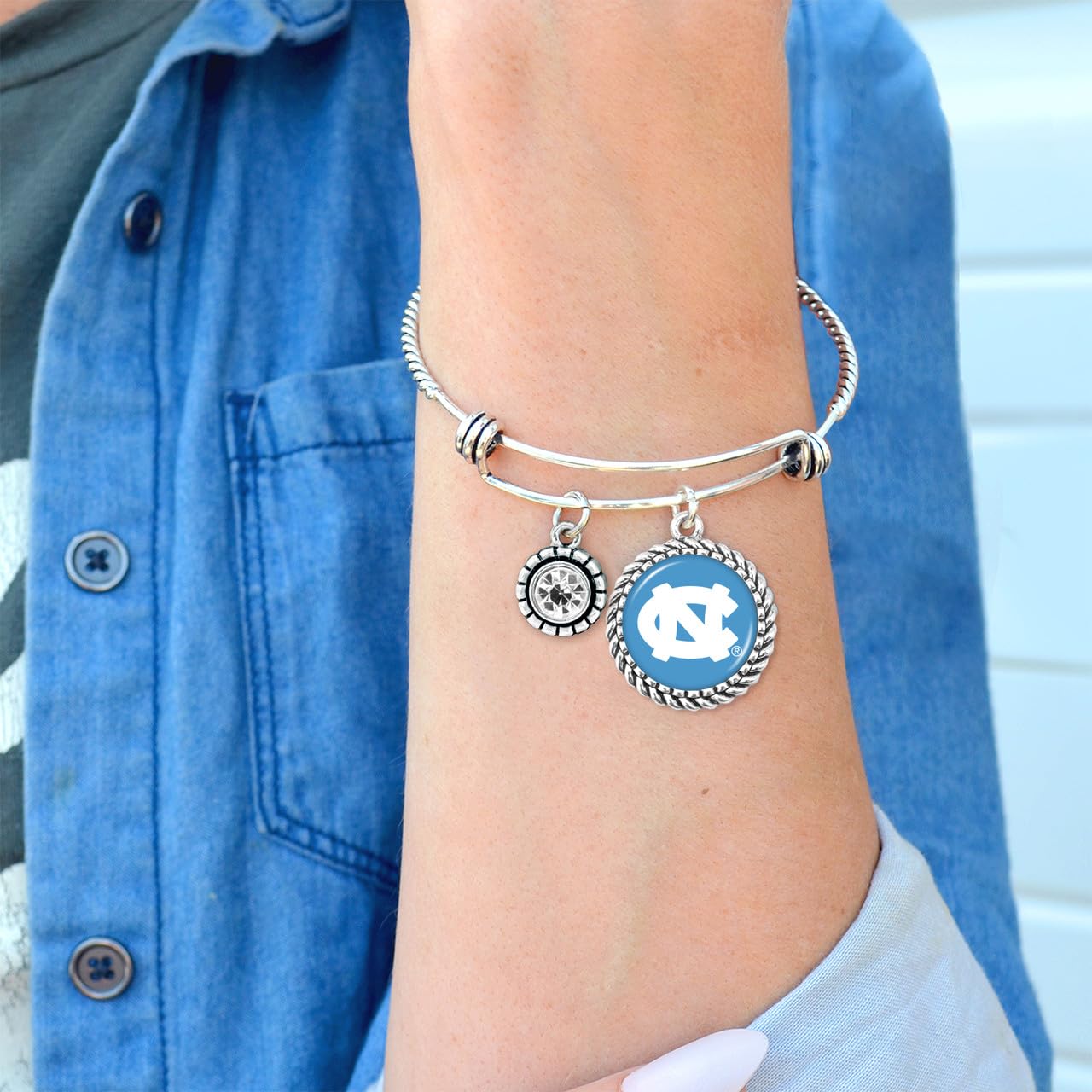 From the Heart North Carolina Tar Heels Olivia Bracelet Silver Twisted Wire Jewelry Gift UNC