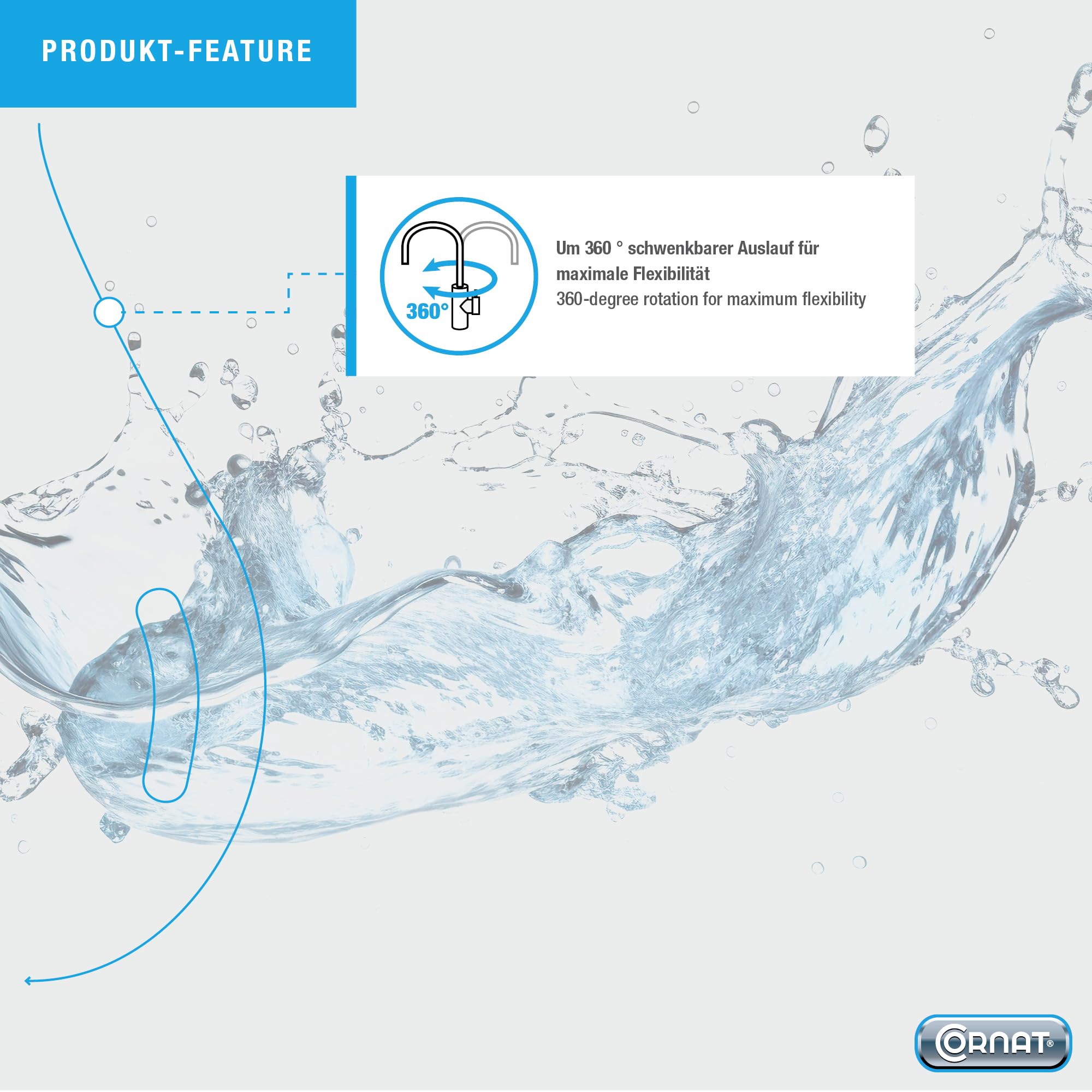 Cornat Spültisch-Einhebelarmatur "Tavira" - Hochwertiger Messingkörper - verchromt - 360° schwenkbarer Auslauf / Niederdruck-Armatur / Küchenarmatur / Wasserhahn / TAV52, Silber