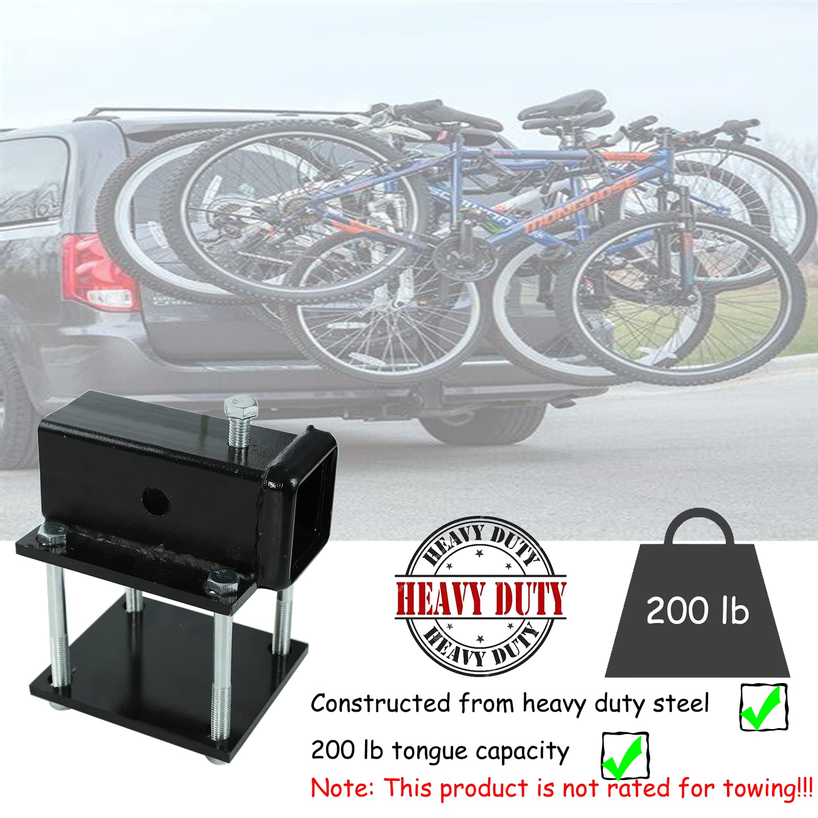 2 Inch Black RV Bumper Receiver Adapter Fits 4" x 4" Continuous Welded