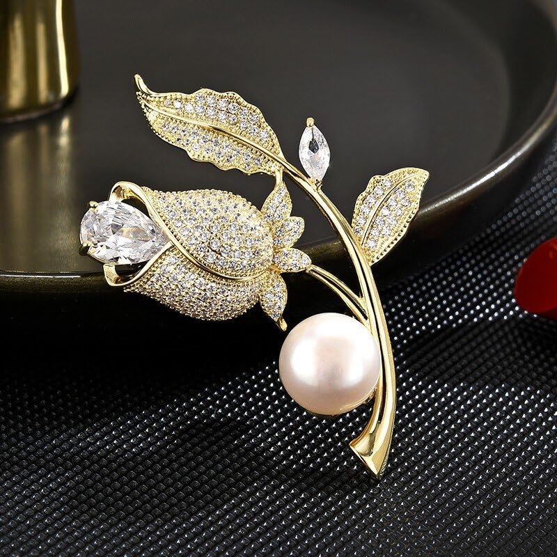Image of Fashion Flower Brooches for Women Rhinestone Flower Brooches Pins 18k Gold Plated Lapel Pins Jewelry for Girlfriend Wife