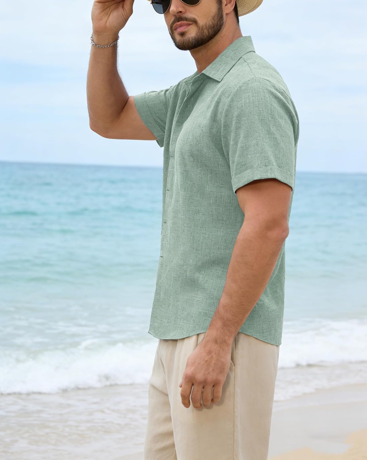 Mens Linen Shirts Short Sleeve Casual Shirt Button Down Summer Beach Vacation Tops Men Casual Dress Shirts Breathable - Image 4