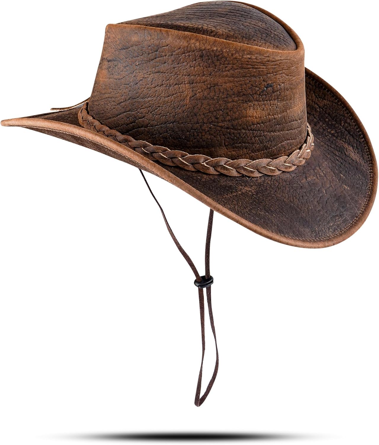 HADZAM Elephant Skin Themed Australian Style Leather Cowboy hat Shapeable into Outback hat for Men & Women