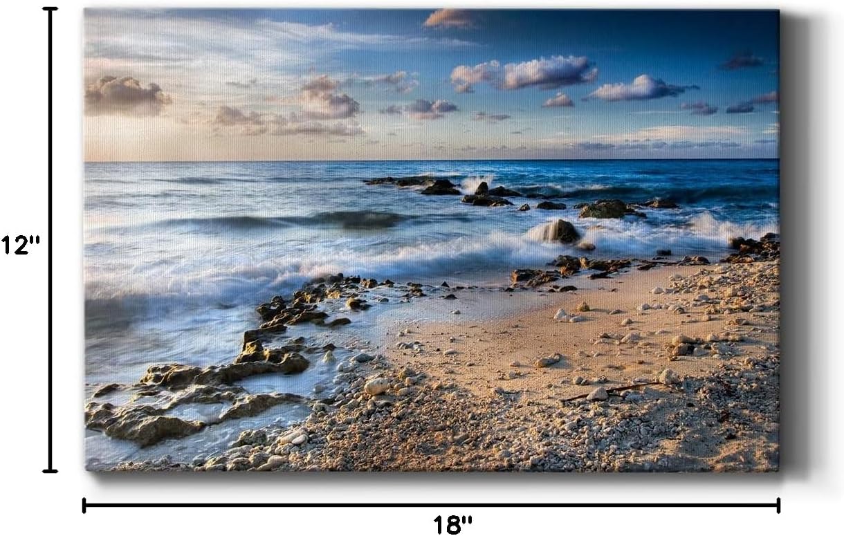 Landscape Wall Art for Living Room Bathroom Bedroom Kitchen, Island Waves Ocean Pictures for Wall Ready to Hang Modern Canvas Home Decoration 12" H x 18" W
