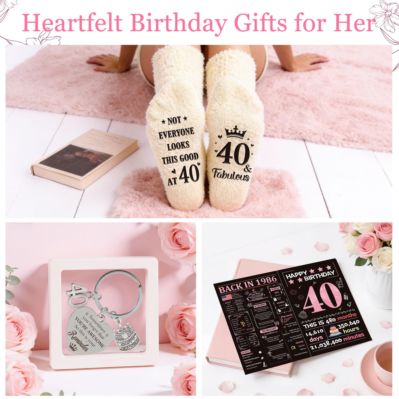 40th Birthday Gifts Women, Vintage 1986 Happy 40th Birthday Gifts Basket for Women Unique Gift Ideas for 40 Year Old Woman, Mom, Wife, Girlfriend, Sister, Friend, Funny Bthday Gift Turning 40 Year Old