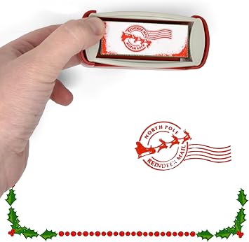 Christmas Self Inking Rubber Stamps North Pole Reindeer Air Mail Stamp Red