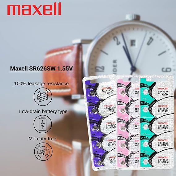 2 x MAXELL SR626SW 377 1.55v بطارية ساعة خلية زر أكسيد الفضة - Maxell الأصلي الرسمي