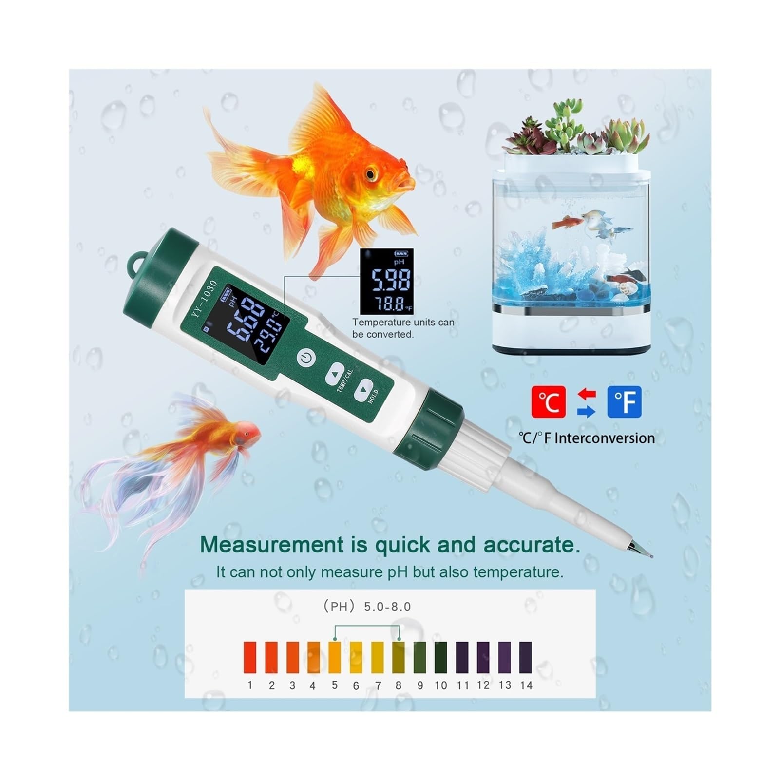 Kit per l'analisi dell'Acqua, YY-1030 Digitale Alimenti for Bambini PH Misuratore di Pasta Alcalimetro Formaggio Cosmetici Rilevatore a Matrice del Suolo(10in1 with Backlight)