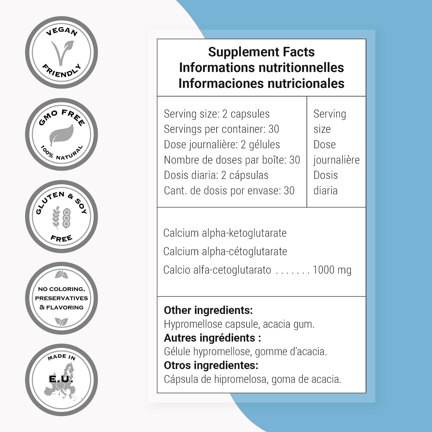 SuperSmart Calcium AKG (Highly Bioavailable) - Calcium Alpha-Ketoglutarate Ca-AKG - Cellular Energy | Gluten Free & Vegan - 60 Vegetarian Capsules