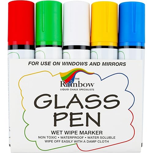 Glass Pen Window Marker: Liquid Chalk Pens for Glass, Whiteboard Markers with Washable Paint - Graduation, Car Windows, Mirror Pen, Storefront, Wedding, Parade, Party & Holiday (5 Pens - Jumbo Tip)