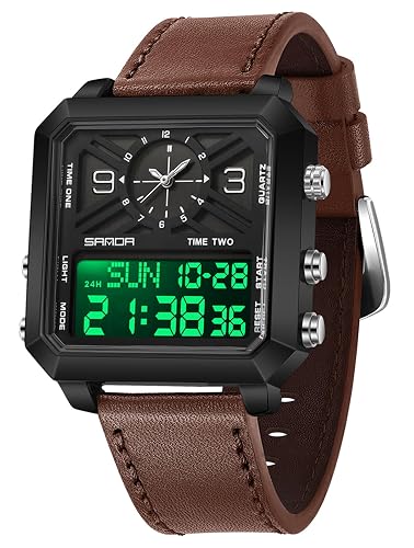 Gosasa Fashion Men’s Digital Analog Watch Square Large Face Waterproof