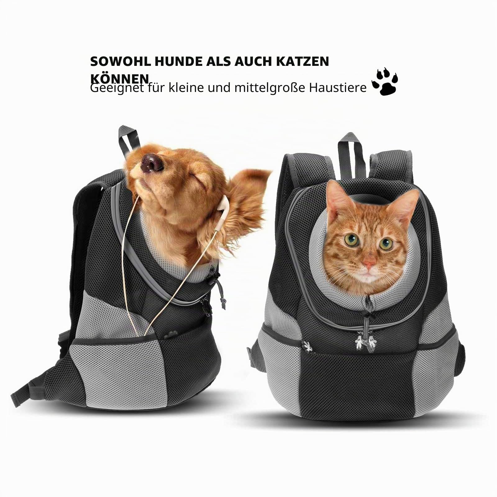 PETCUTE Rucksack für Haustier Atmungsaktive Verstellbar Haustiertragetasche Rucksack mit Fenster,Haustier Tasche für Hunde,Gepolsterter Schultergurt,Airline Genehmigt,Schwarz,L