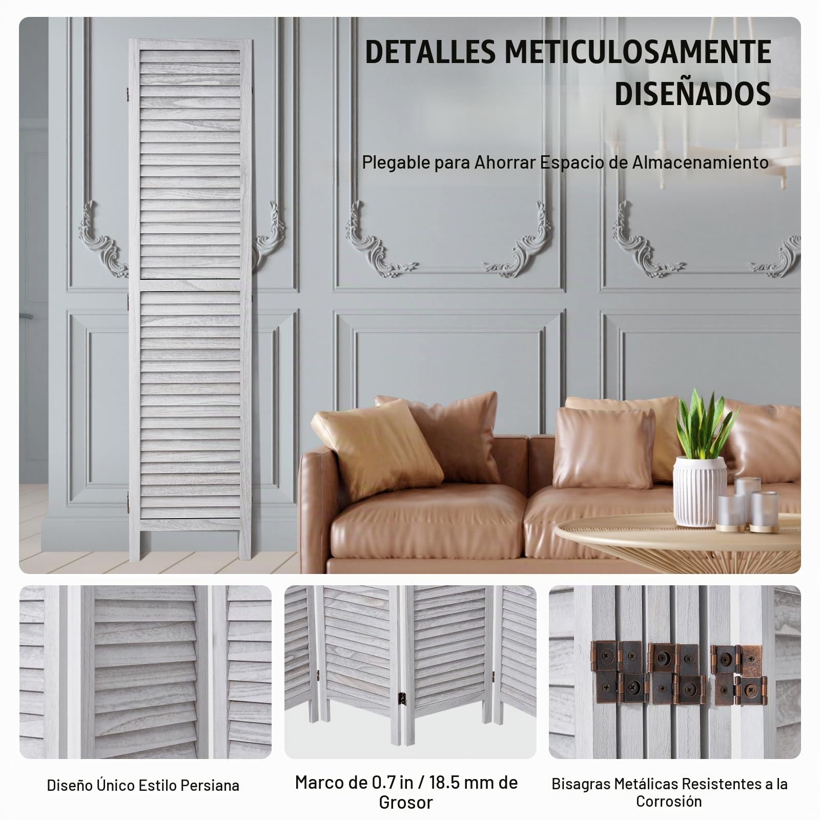 VEVOR Pantalla de Madera Portátil de Estilo Europeo, Biombo Plegable de Madera de 6 Paneles para Privacidad, 2420 x 1700 x 18,5 mm para Separar Habitaciones, Hogar, Restaurante y Dormitorio, Blanco