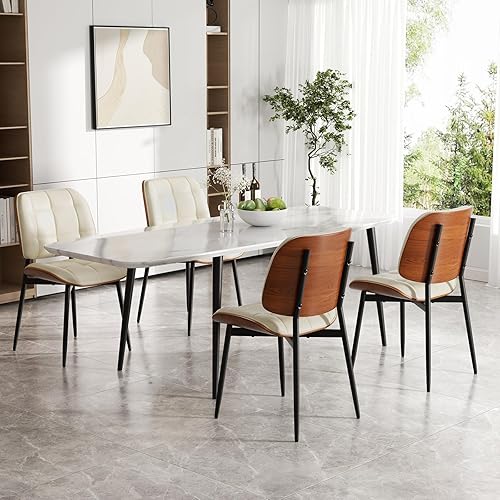 Miniatura 9 de Juego de 2 sillas de comedor, silla de comedor de mediados de siglo moderna con cojín grueso, sillas de cocina tapizadas con piel sintética y