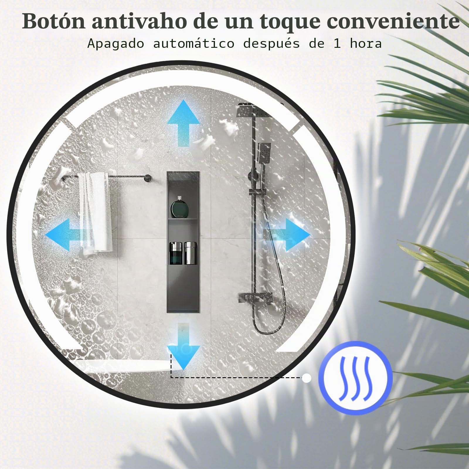LIFEZEAL Espejo de Pared Redondo con LED, 60 cm, Función Antivaho, 3 Colores de Luz y Brillo Ajustable, Marco de Aluminio Resistente para Cuarto de Baño