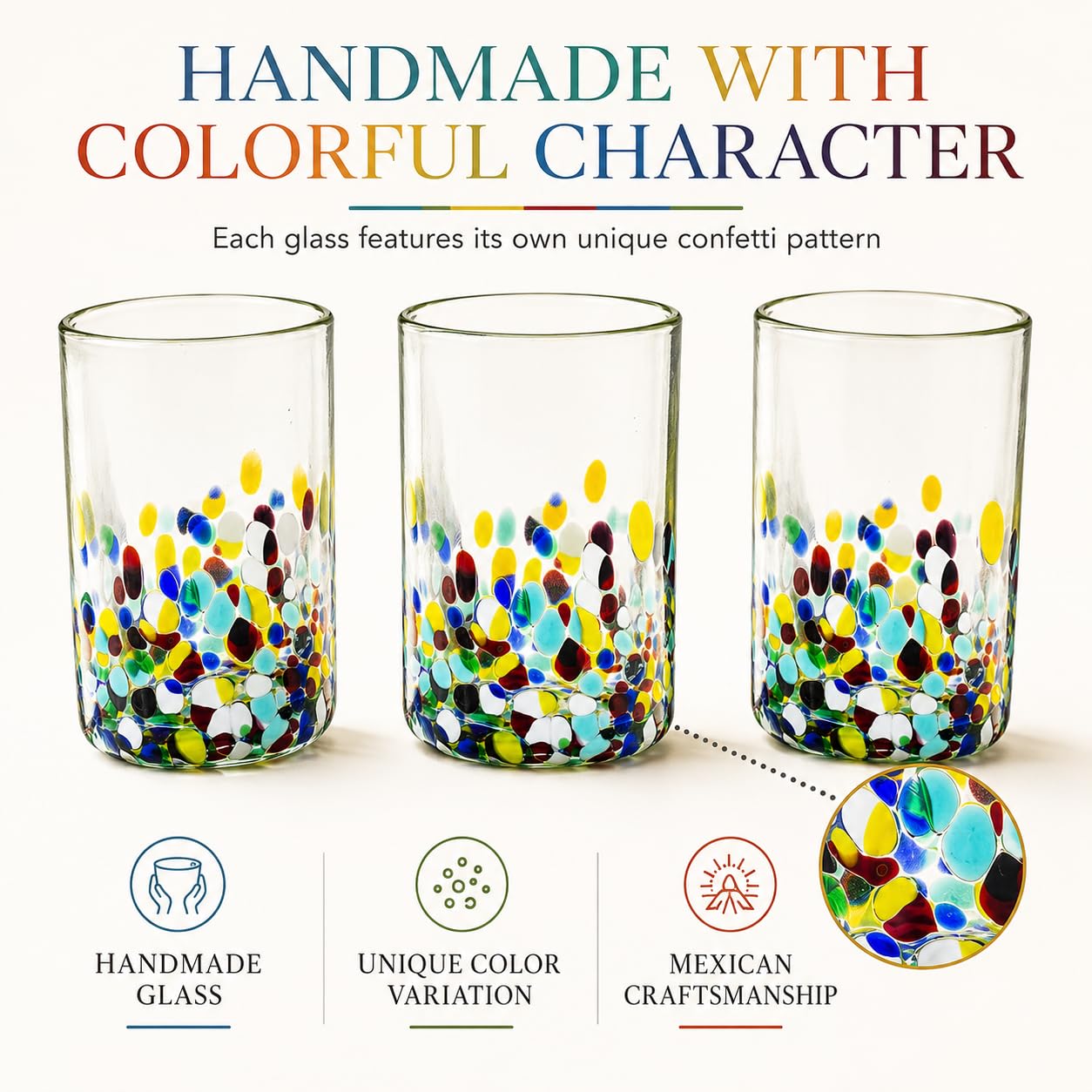 Lot de 6 verres à confettis mexicains multicolores de 473,6 g, faits à la