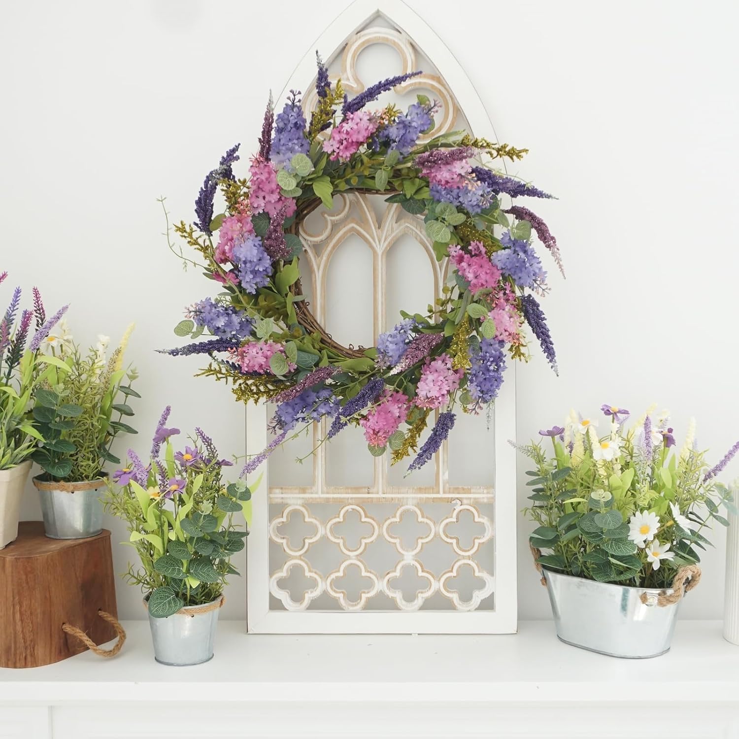 Spring Wreaths for Front Door with Lavender and Lilac, 20 Inch Outdoor Summer Wreath, Farmhouse Indoor Decor, Purple Floral Wreath for Wedding Home Wall Window Porch - Image 8