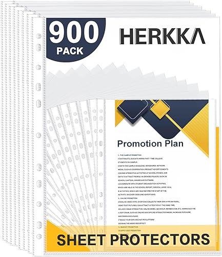 Miniatura 15 de HERKKA - Protectores de hojas, paquete de 500 protectores de páginas de plástico transparente reforzados con 11 agujeros para carpetas de 3 anillas