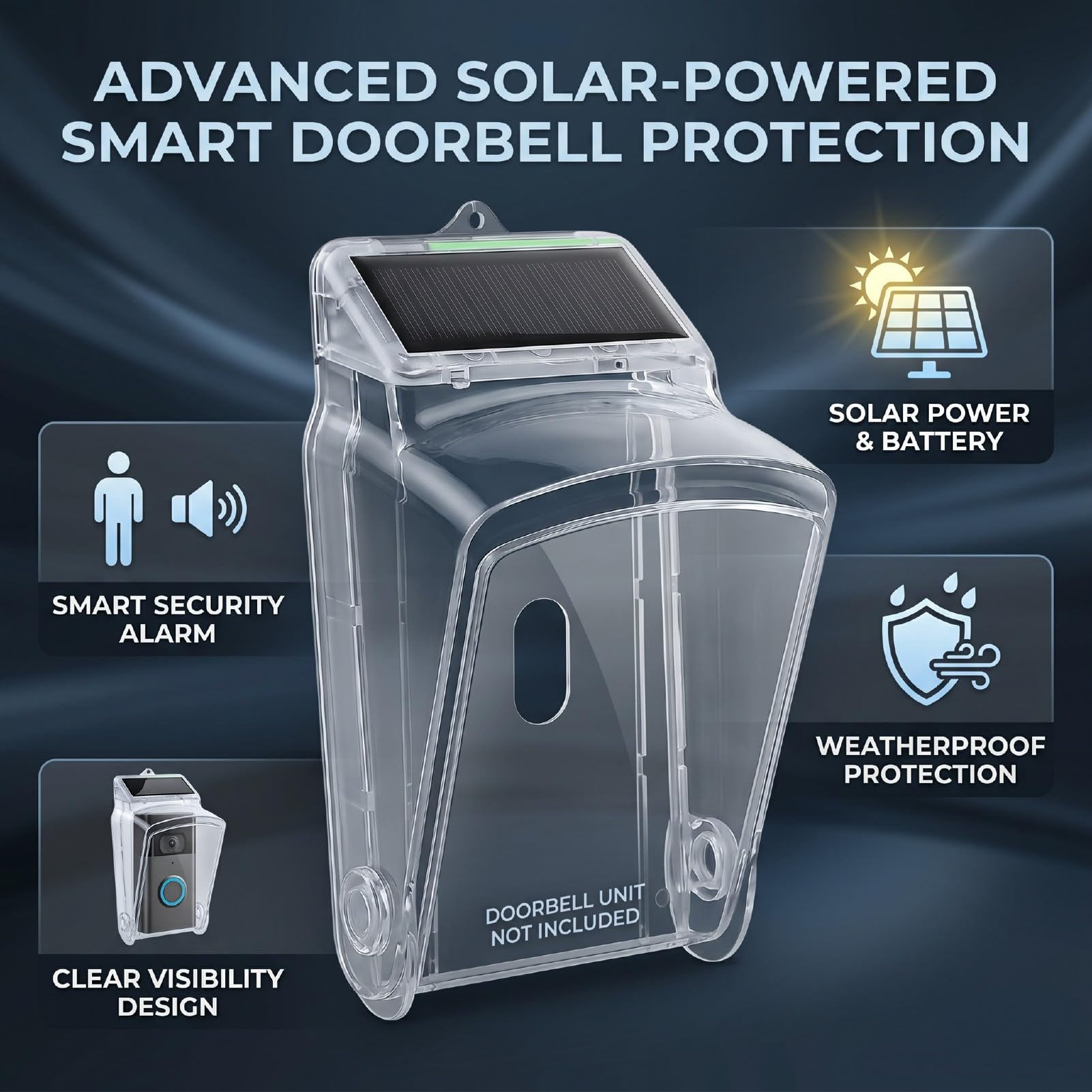 Generic Couvercle de Sonnette Solaire Transparent pour une Protection Améliorée et des Fonctionnalités de Rotation à 30° pour Toutes les Conditions Météorologiques - Matériau PC Durable