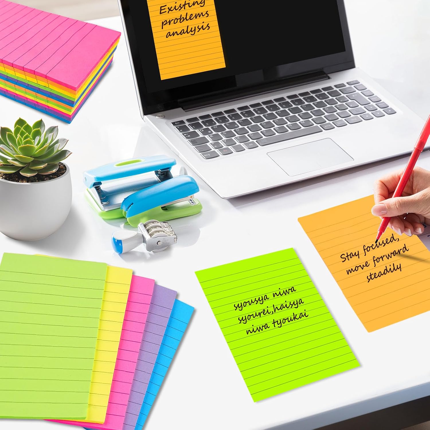 Lined Sticky Notes 4x6 in, Large Note Pads with Lines, 12 Pack Self-Stick Note Pads, 6 Colors Super Sticking Power Ruled Notepads for Office, School, Home, Planning & Windows, 30 Sheets/Pad image 4