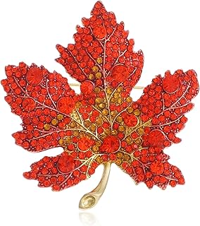 Premium Maple Leaf Brooch for Women Rhinestone Crystal Leaf Brooch Pin Blue/Green/Red Maple Leaf Brooch Lapel Pin Clothing Hat Bag Accessories for Christmas Valentine's Day Birthday Gift, Crystal, copper