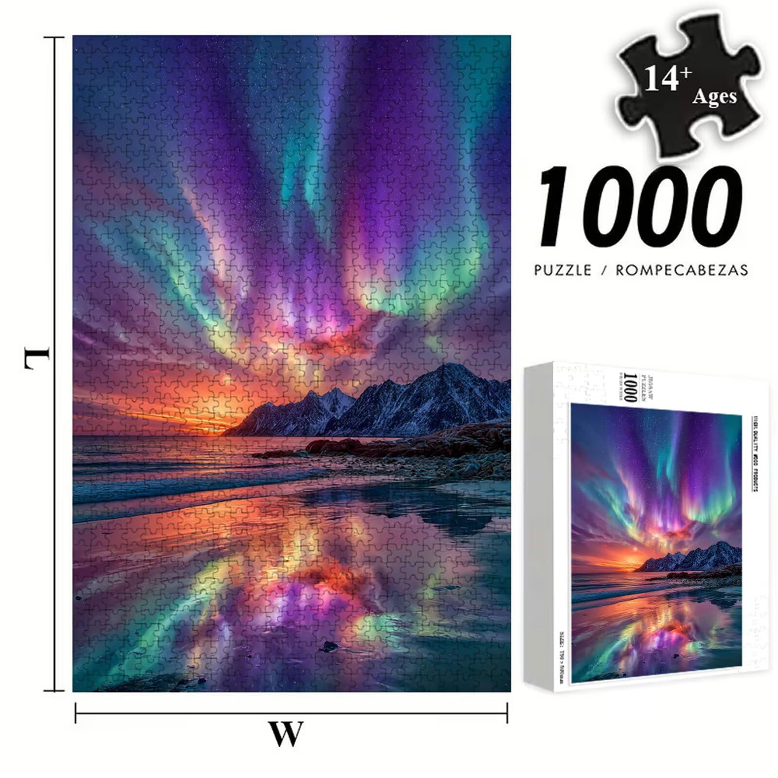 1500 elementów, puzzle dla dorosłych, góry i zorza polarna, solidne drewniane puzzle o idealnym dopasowaniu, 87 x 57 cm, w zestawie plakat, prezent i uwaga, dekoracja ścienna, nie dla dzieci poniżej