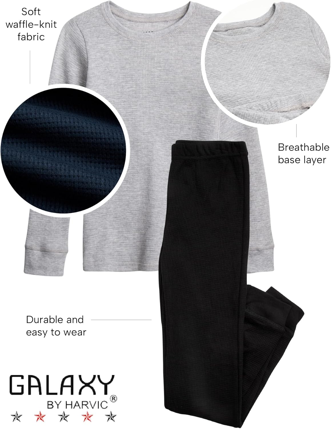 Galaxy by Harvic Boys Thermal Underwear Set - 6 Piece Waffle Knit Set Thermal Base Layer Long Johns Top and Bottom (2T-16) - Image 2