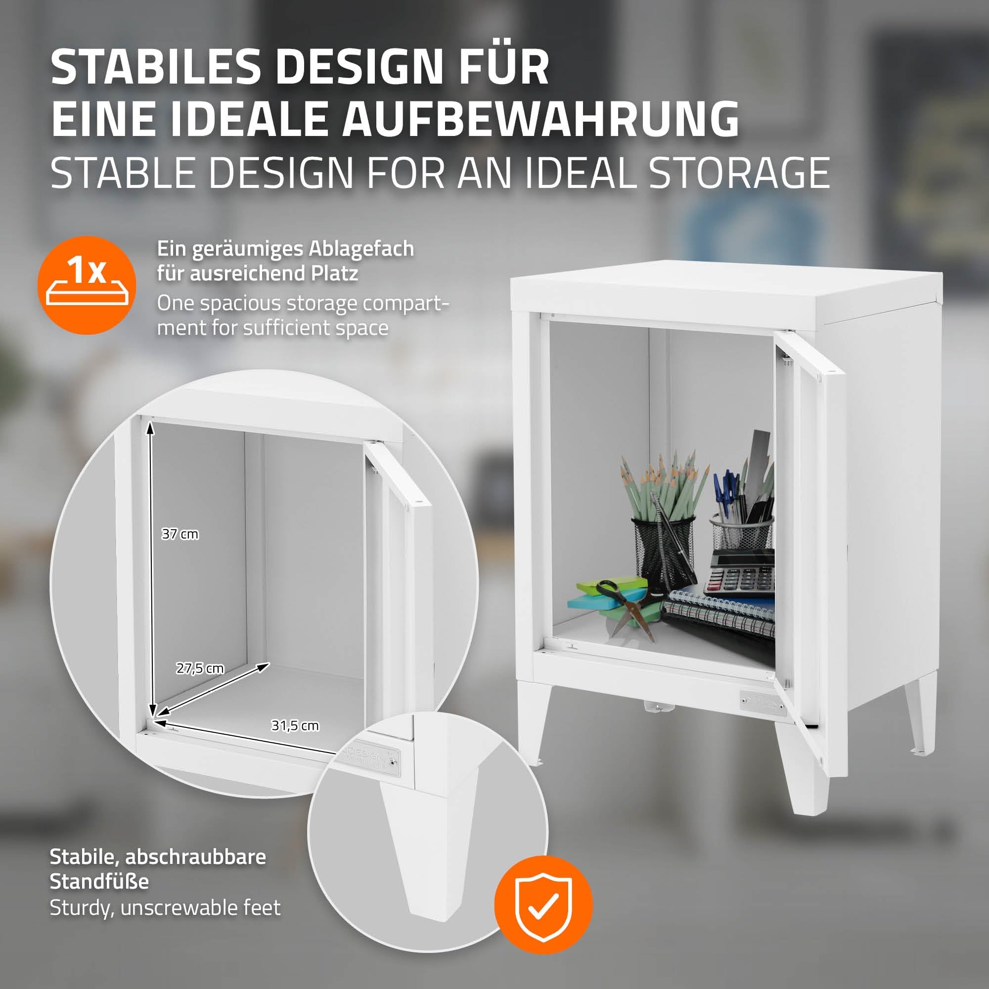 ML-Design uniwersalna szafka metalowa bialy 40x30x57,5 cm stalowa z drzwiami kompaktowa szafka biurowa mala szafka na dokumenty i do przechowywania szafka boczna kawowa do salonu biura sypialni