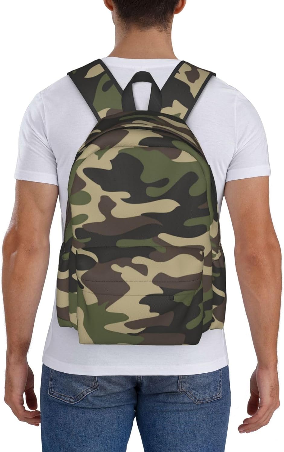 Camouflage Pattern Laptop Backpack For Men Women, Green Camo Lightweight Daypack Bookbag For Daily Commutes Business Travel Hiking - Image 8