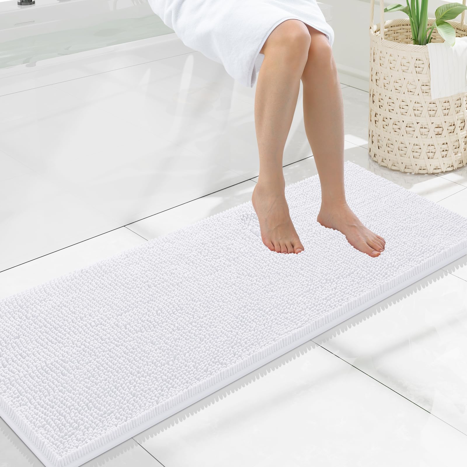 Smiry Bathroom Rugs 47X17, Luxury Chenille Extra Soft Absorbent Bath Mat