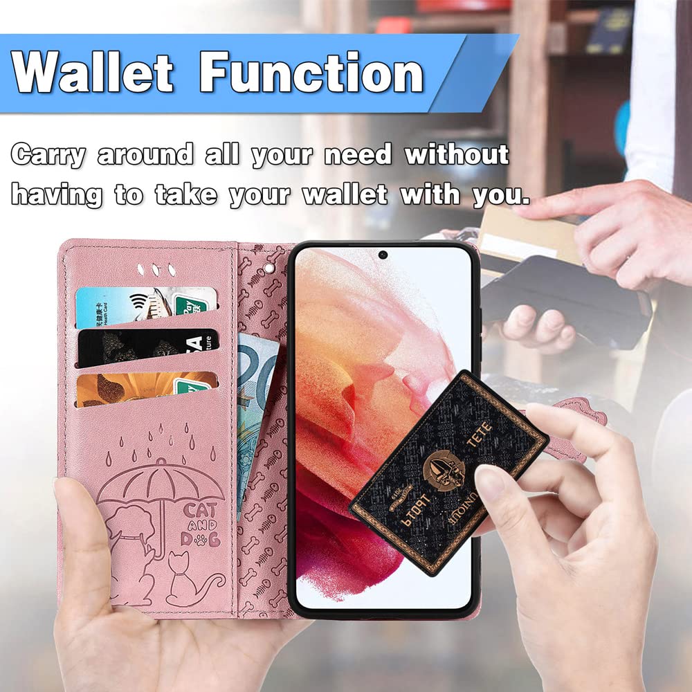 JIUNINE Cover per Motorola Moto G32, Custodia Libro in Pelle Portafoglio Flip Case Antiurto con Modello di Cane e Gatto [Porta Carte] [Magnetica] [Interno TPU] per Motorola Moto G32, Oro rosa