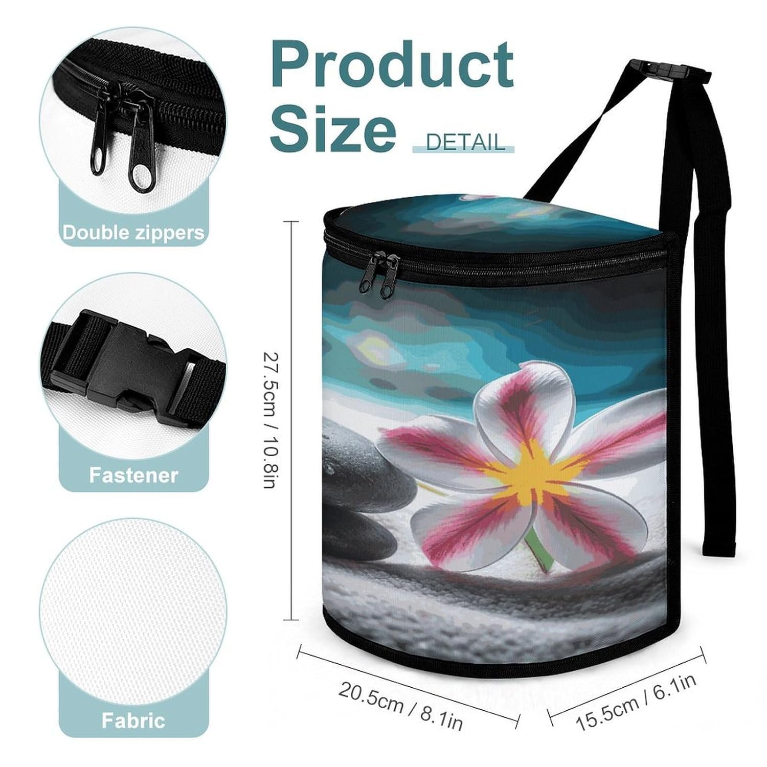 Tropical Flower and Zen Stone Car Trash Can with Lid Leak-Proof Waterproof Hanging Car Garbage Bag Detachable Multipurpose Trash Bin Portable Travel Cars Trash Bag for Cars SUV Truck RV
