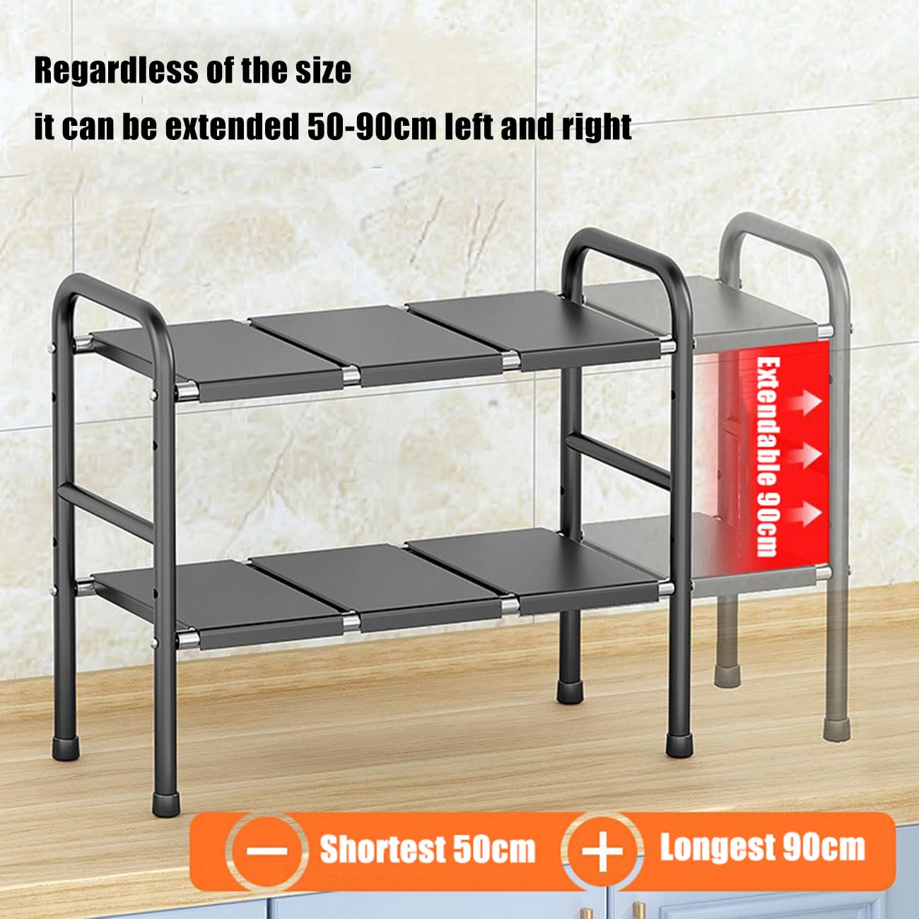 Organizador Cocina, Estante Organizador Bajo Fregadero,Estanterias Almacenaje Debajo Fregadero Cocina, Ajustable Y Retráctil, para Guardar Productos Limpieza,Negro,6 Boards