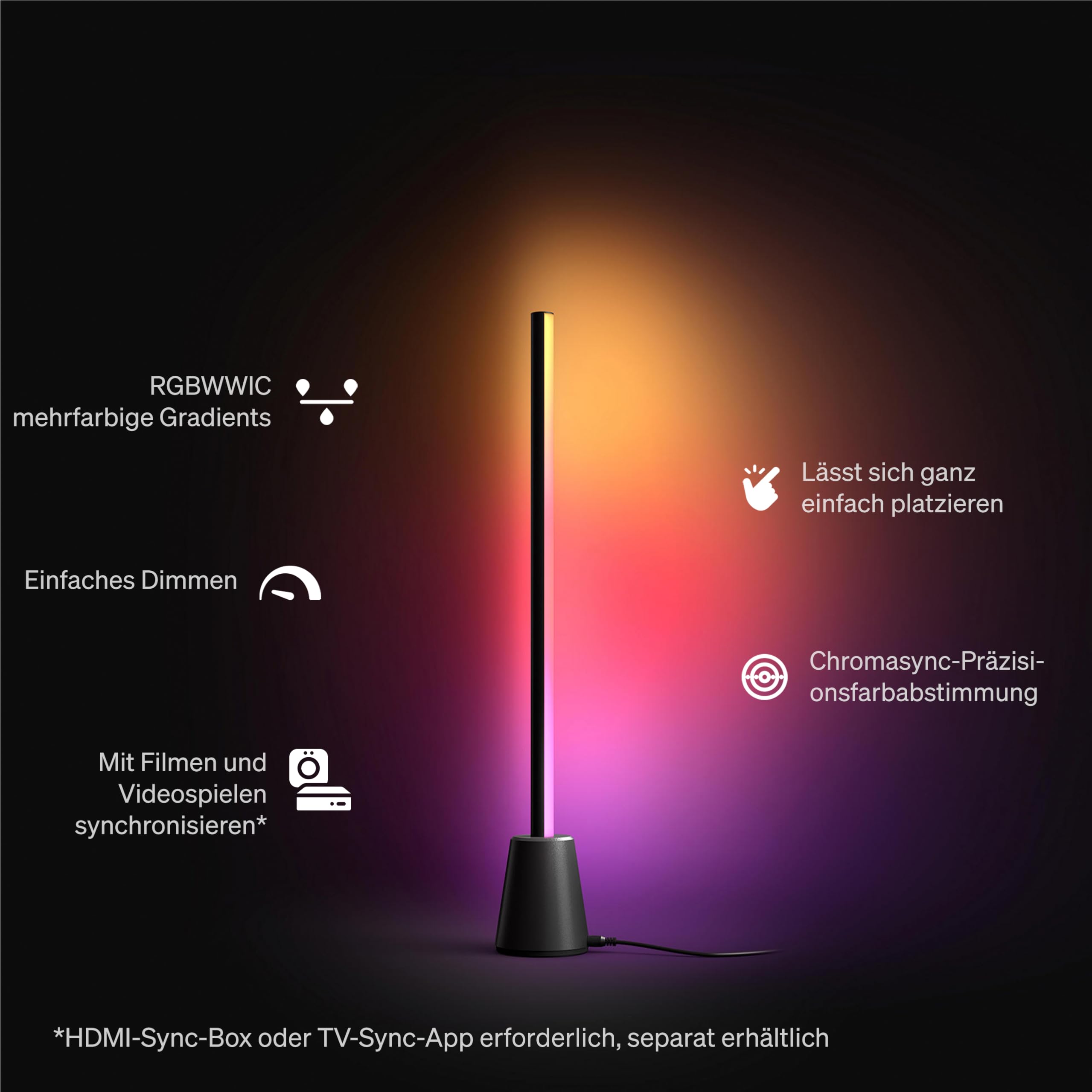 Philips Hue Play Tischleuchte, RGBWWIC LED, 60cm, Mehrfarbige Farbverläufe, Smart Lighting, Alexa, Google Home, Apple Home, TV-Synchronisation erfordert Hue Bridge und Sync Box (separat erhältlich)