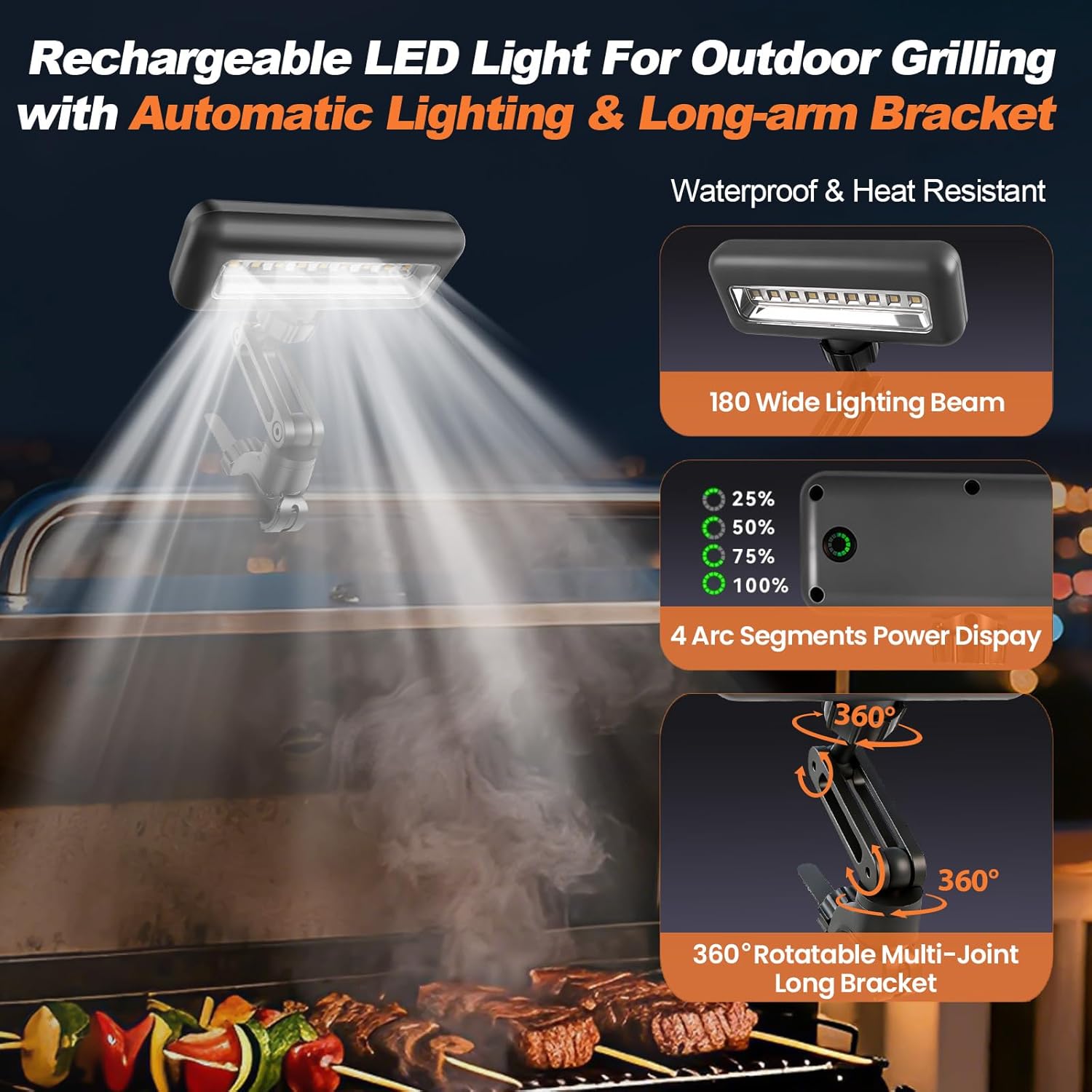 BBQ Grill Light for Blackstone Griddle and Weber Grill, Automatic On/Off BBQ Light, Blackstone Griddle Accessories, LED BBQ Grilling Accessories for Outdoor Grill, Gifts for Men Dad (1, Rectangular)