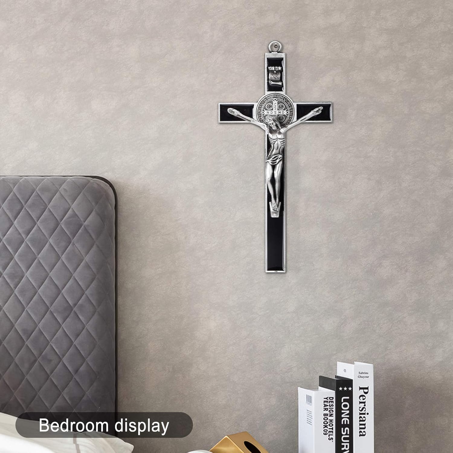 Wellcho Black Enamel Crucifix Wall Cross -Saint Benedict Metal Wall Art-7 Inch Cross Give Blessing and The Spiritual Sacred:Faith Gift for your Acquaintances