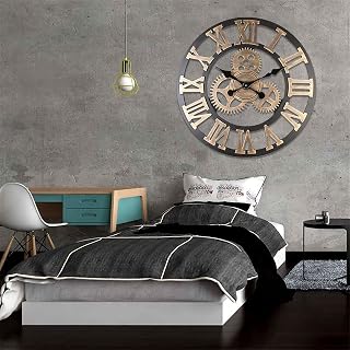 Handgjord Vintage Väggklocka, 3D-utrustning, Rustik Trädekor för Vardagsrum/kontor/bar, Retrostil för Stilfullt Hem (58 cm)