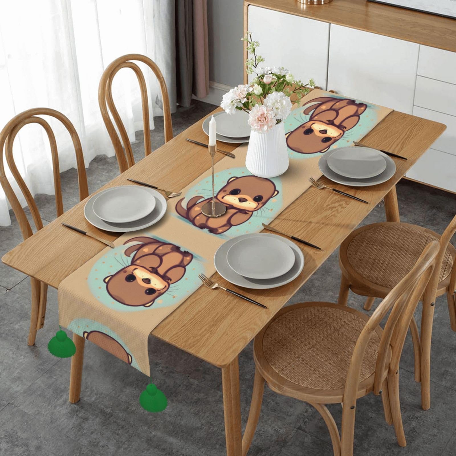 Chemin de table rustique loutre pour décoration de cuisine et Noël