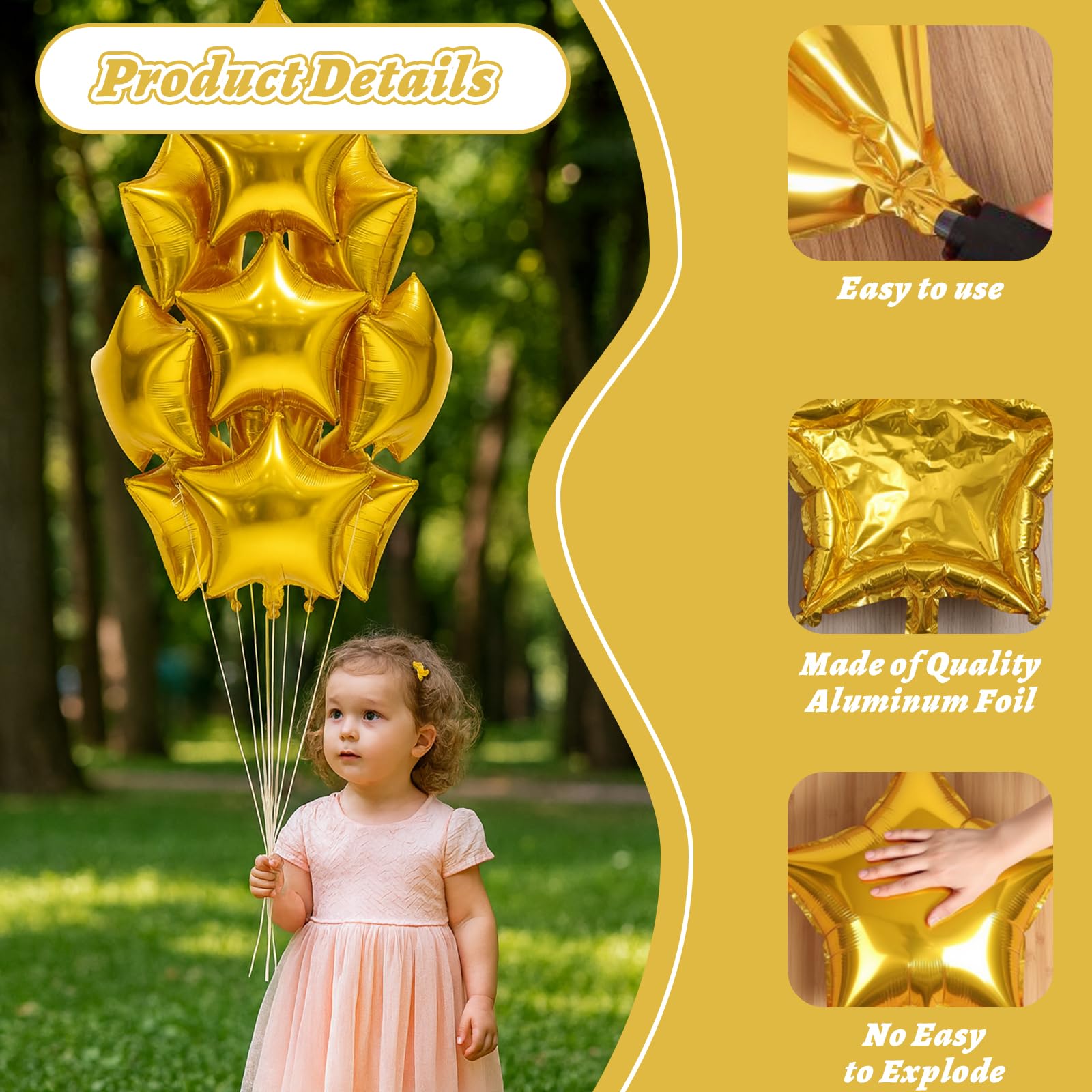 20Pcs Gold Foil Star Balloon, 18 Inch Gold Star Foil Balloons for Helium Helium Mylar Ballons - Image 3