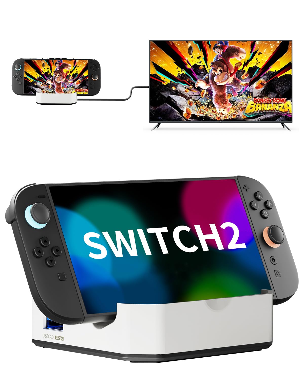 Portable Switch 2/1 TV Dock Docking Station for Nintendo Switch gen 2/gen 1, with 1000Mbps RJ45/4K&60HZ HDTV/USB 3.0/100W Charge PD Port, Silver