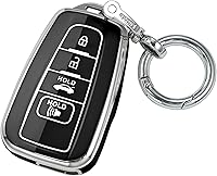 Vista 7 de para la cubierta del llavero de Toyota con llavero de cuero, TPU suave 3/4 botones Key Shell, Negro