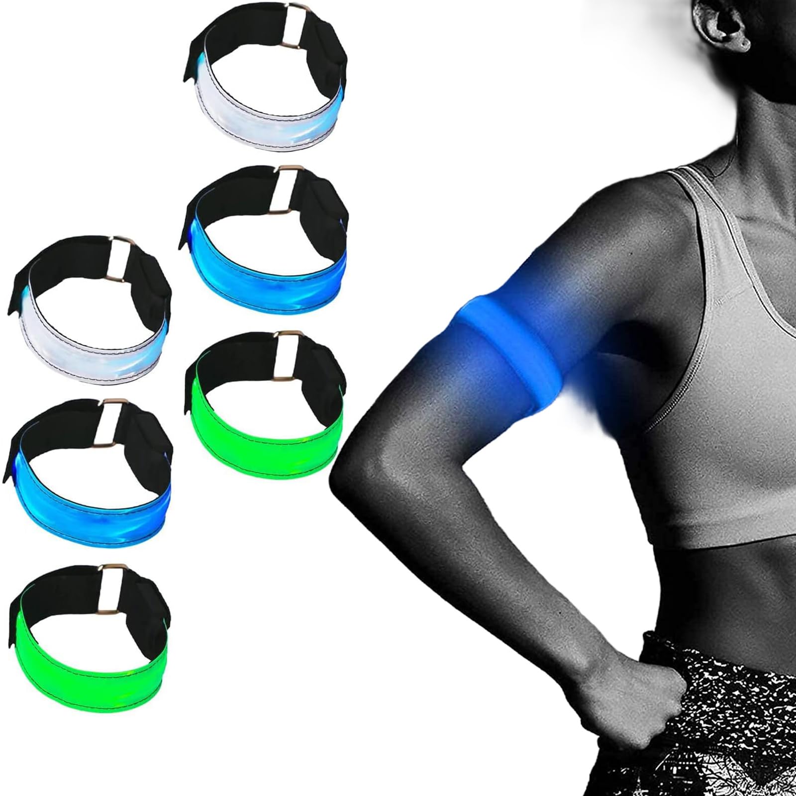 ExceforeReflective Gear for Running, LED Armband for Running Walking at Night, Running Lights for Runners, High Visibility Reflective Running Gear Adjustable Light Up Bands for Men Women Kids 6Pcs