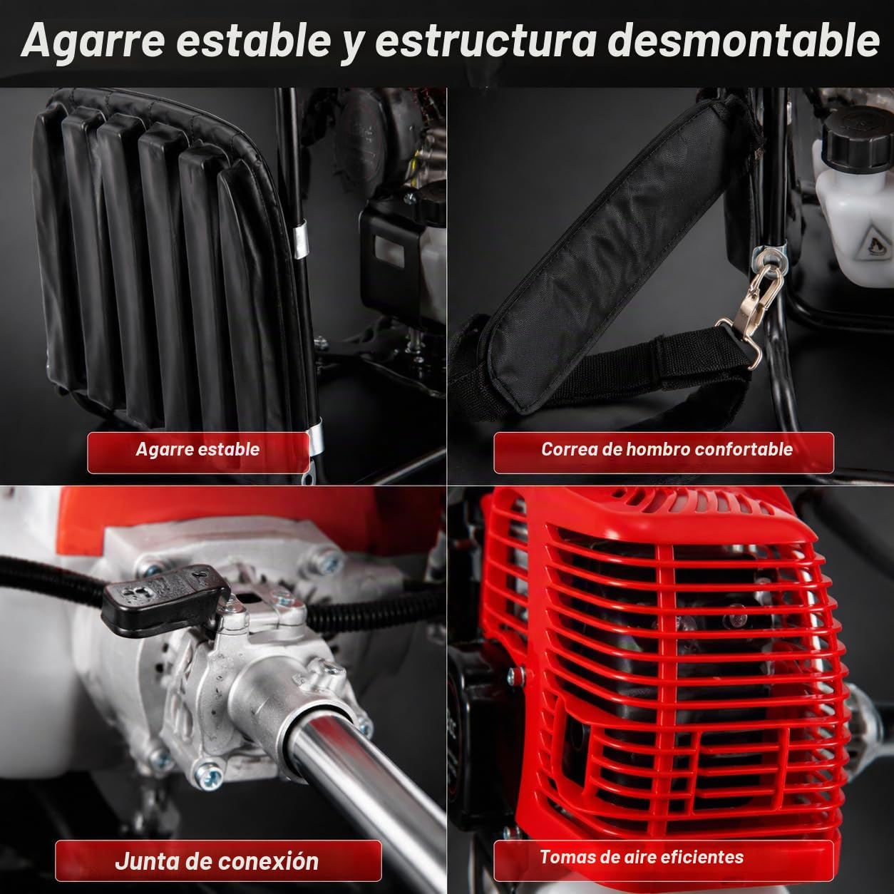 Desbrozadora Gasolina 4 en 1, 52cc Cortasetos Gasolina, 1 Cilindro, 2 Tiempos, refrigerada por Aire, Desbrozadora Multifuncion, Cortasetos Telescopico Gasolina