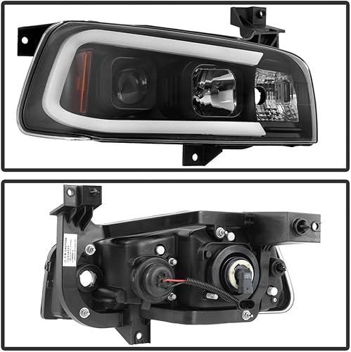 Miniatura 3 de ACANII - Para Dodge Charger LED negro 2006-2010 estilo tubo proyector faros delanteros lado conductor y pasajero