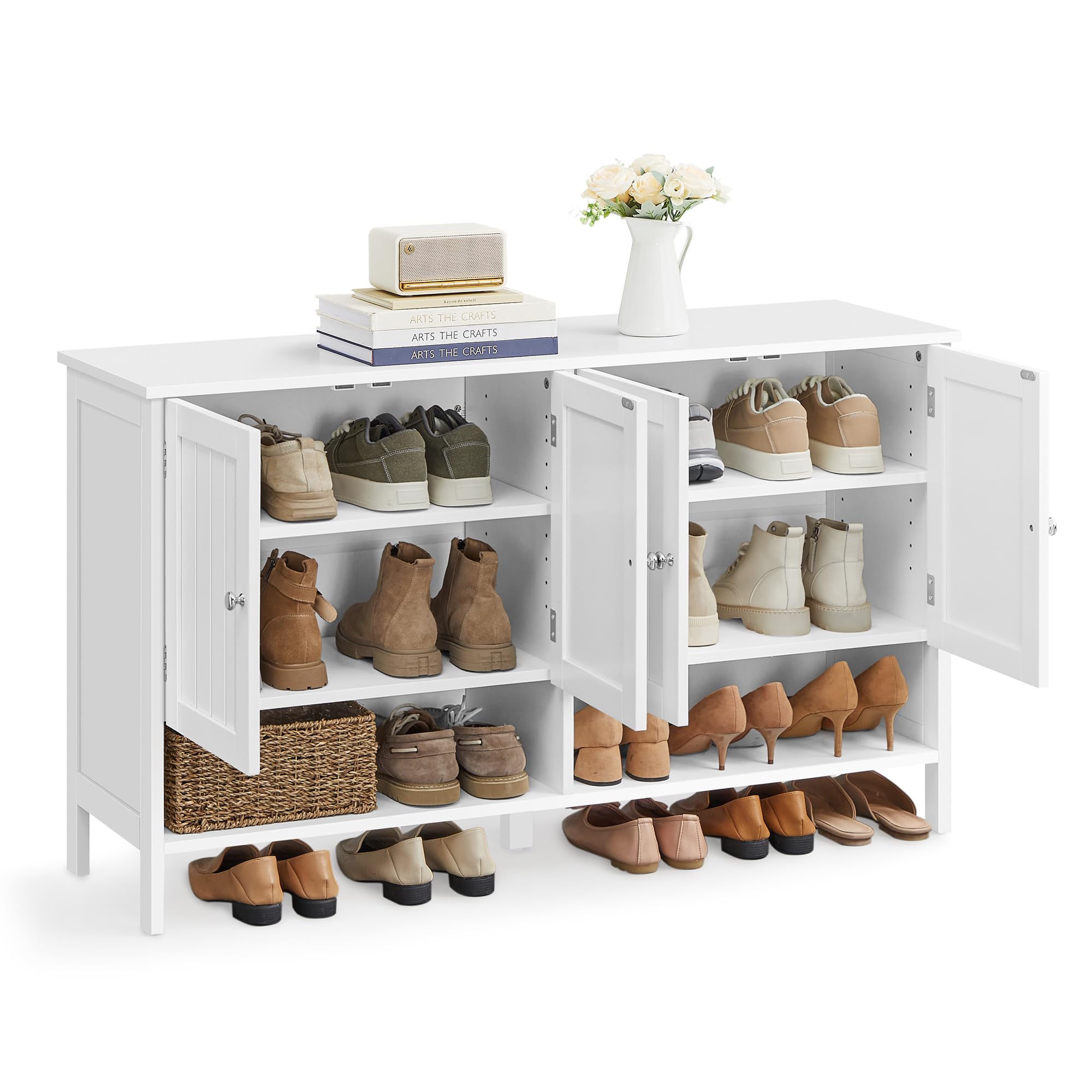 VASAGLE Shoe Cabinet, 3-Tier Shoe Storage Organizer, Shoe Shelf, Modern Country Cabinet, Freestanding Cabinet with Height-Adjustable Shelf, 13.8 x 47.2 x 27.6 Inches, Entryway, Cloud White U