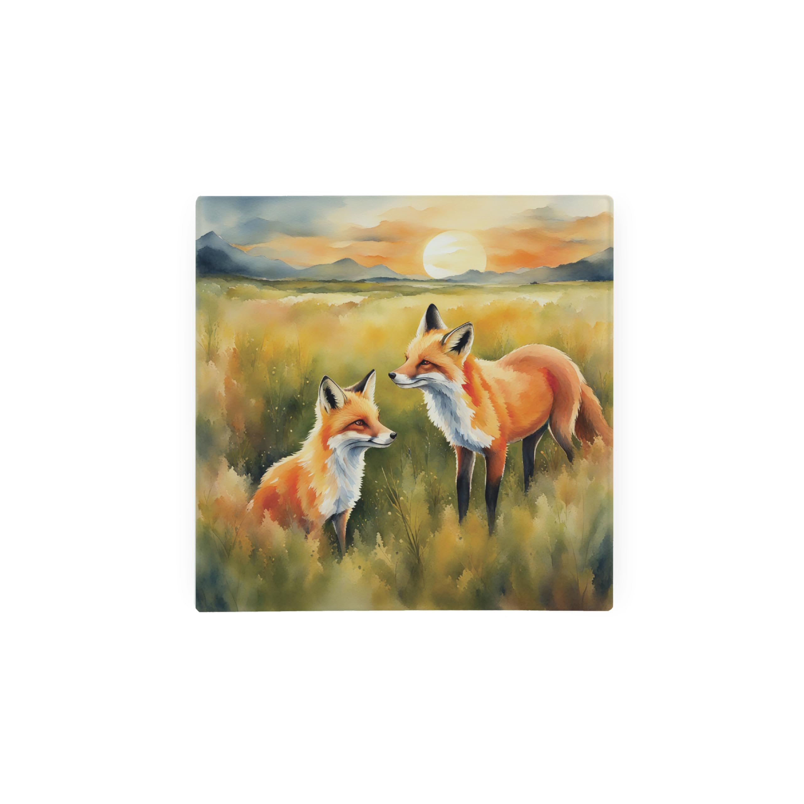 Foxes Hot Pot Stand Trivet - British Wildlife Art Glassware Gift/Present - Kitchen Chopping/Cutting Board Worktop Protector with Non-Slip Feet 20cm x 20cm (8" x 8")