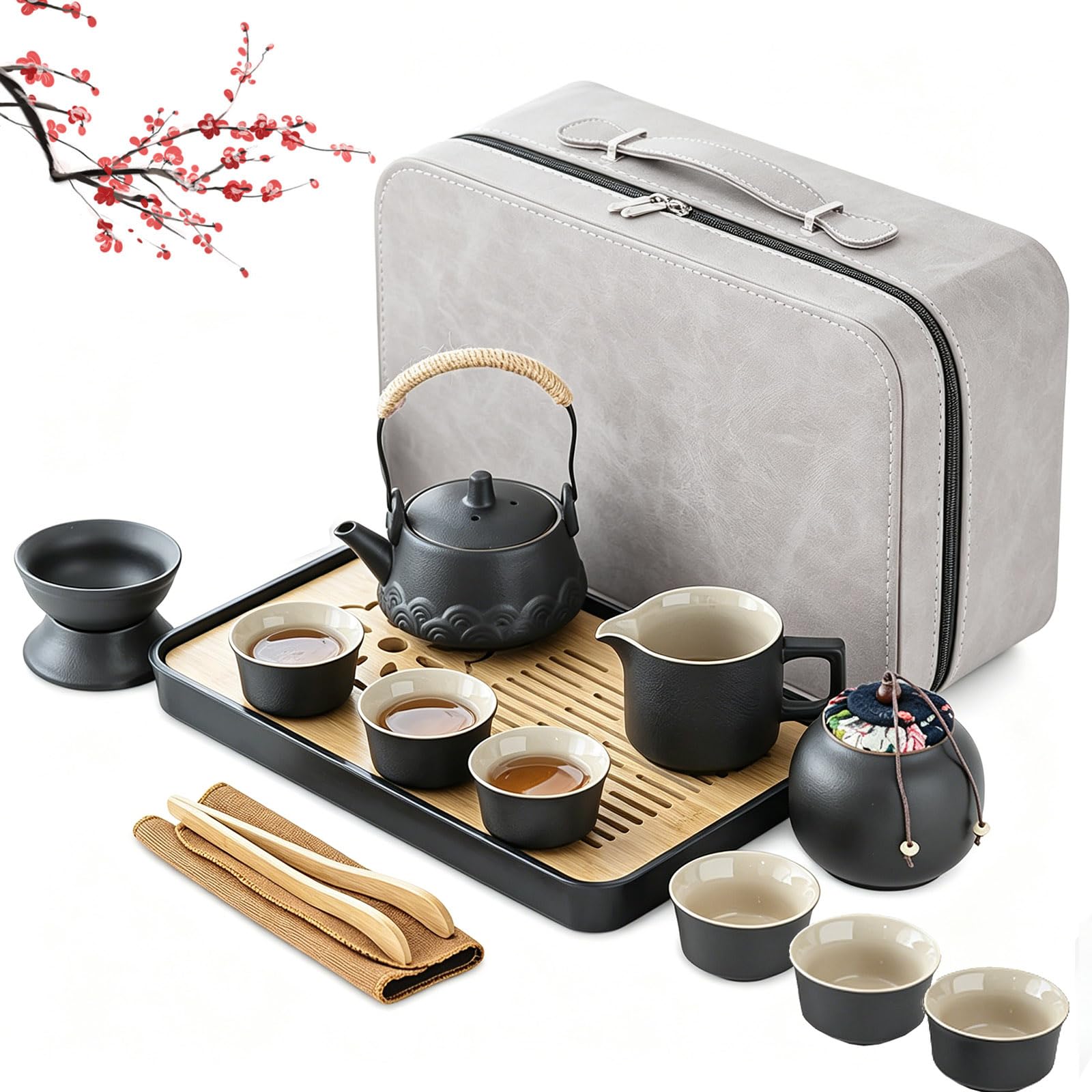 Chinesisches Gongfu-Tee-Set aus Porzellan, 14 Stück Schönes Keramik Teekannen-Set mit Teebereiter und Teesieb, Japanisches Teeservice, Tragba re All-in-One-Geschenktüte für Reisen, Zuhause, Geschenk