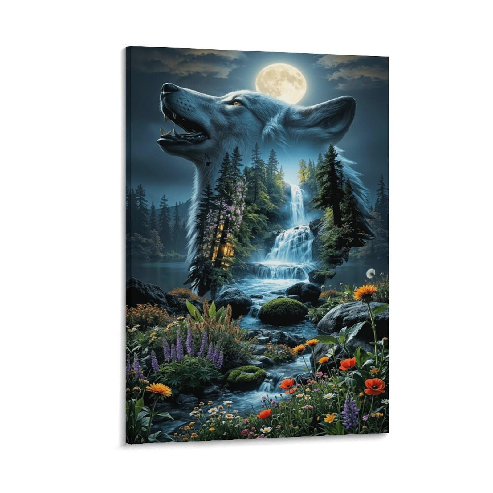 XPASHIQWC Wolf Poster Artwork Forest Waterfall Giclee Canvas Prints Modern Wall Art Picture Wall Hanging for Bathroom Wall Decor 20x30inch(50x75cm)