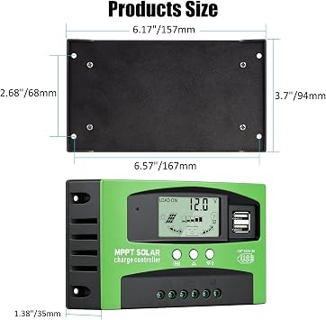30a Mpptソーラーパネル充電コントローラー、12v/24v自動ソーラーバッテリー充電器コントローラー、lcdディスプレイ付き、デュアルusbポートとタイマー設定オン/オフ時間グリーン
