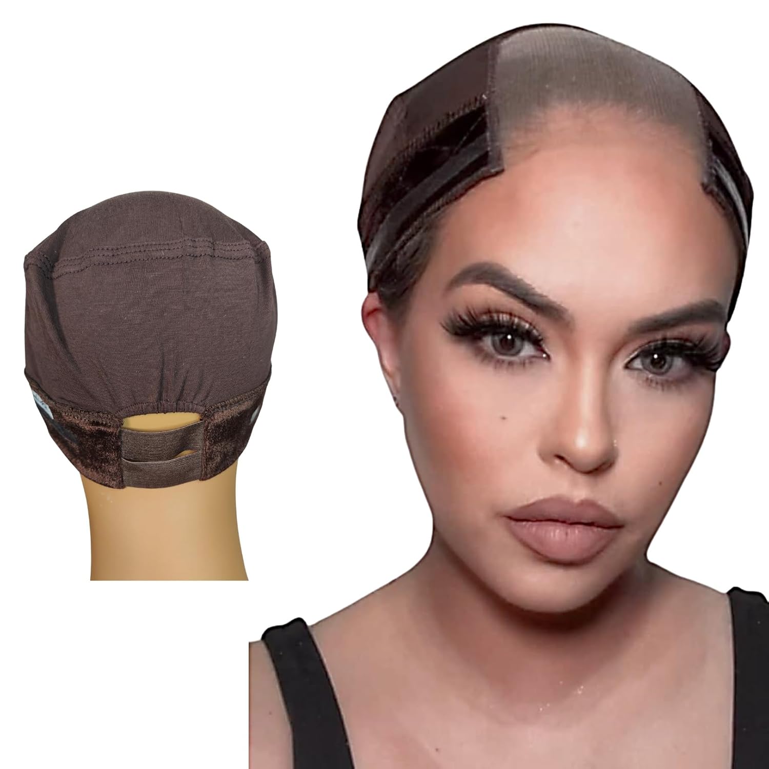 Wig Cap for Lace Front Human Hair or Synthetic Wigs, Wide Lace, Non-Slip Wig Grip Band - Med/Large 21 3/4" to 23 1/2" Elastic Band For Adjustable Fit - Brown