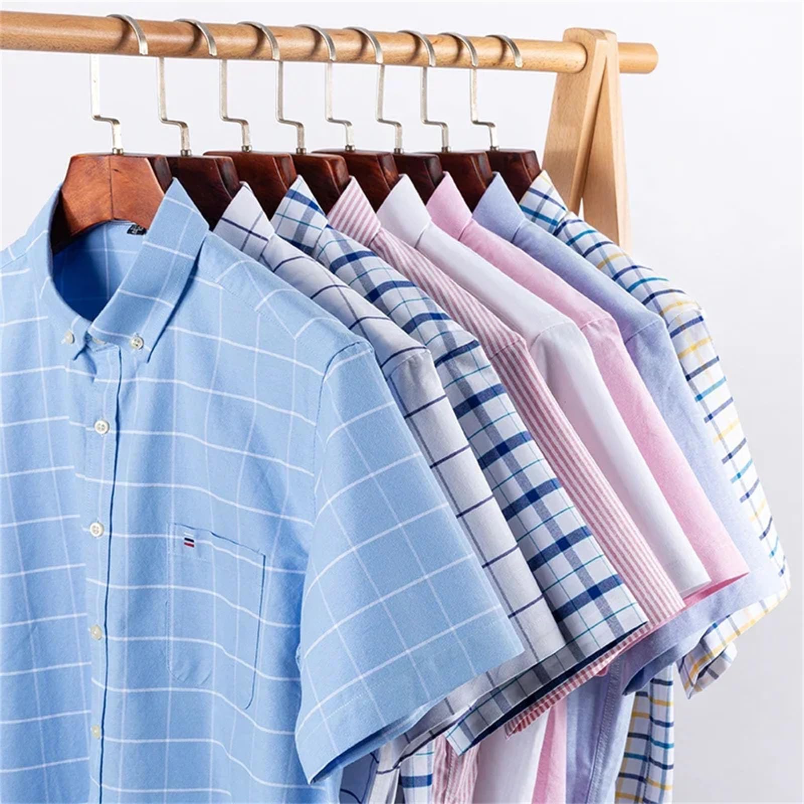 Camisa de algodón transpirable Oxford de manga corta a cuadros para hombre, diseño a rayas, ajuste regular, de gran tamaño, para uso diario